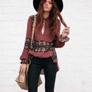 FREE PEOPLE Red and Black Blouse small